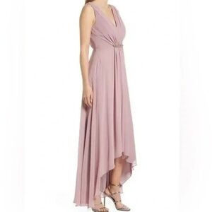 Eliza J Navy Rose Pink Embellished High/Low Chiffon Satin Dress Size 10 US $188